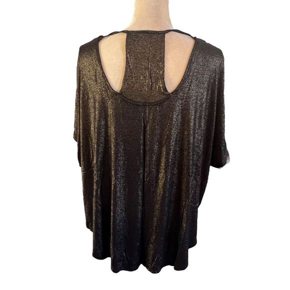 Juicy Couture Shimmering Metallic Short Sleeve Top with Open Back Detail Blouse - Picture 4 of 14